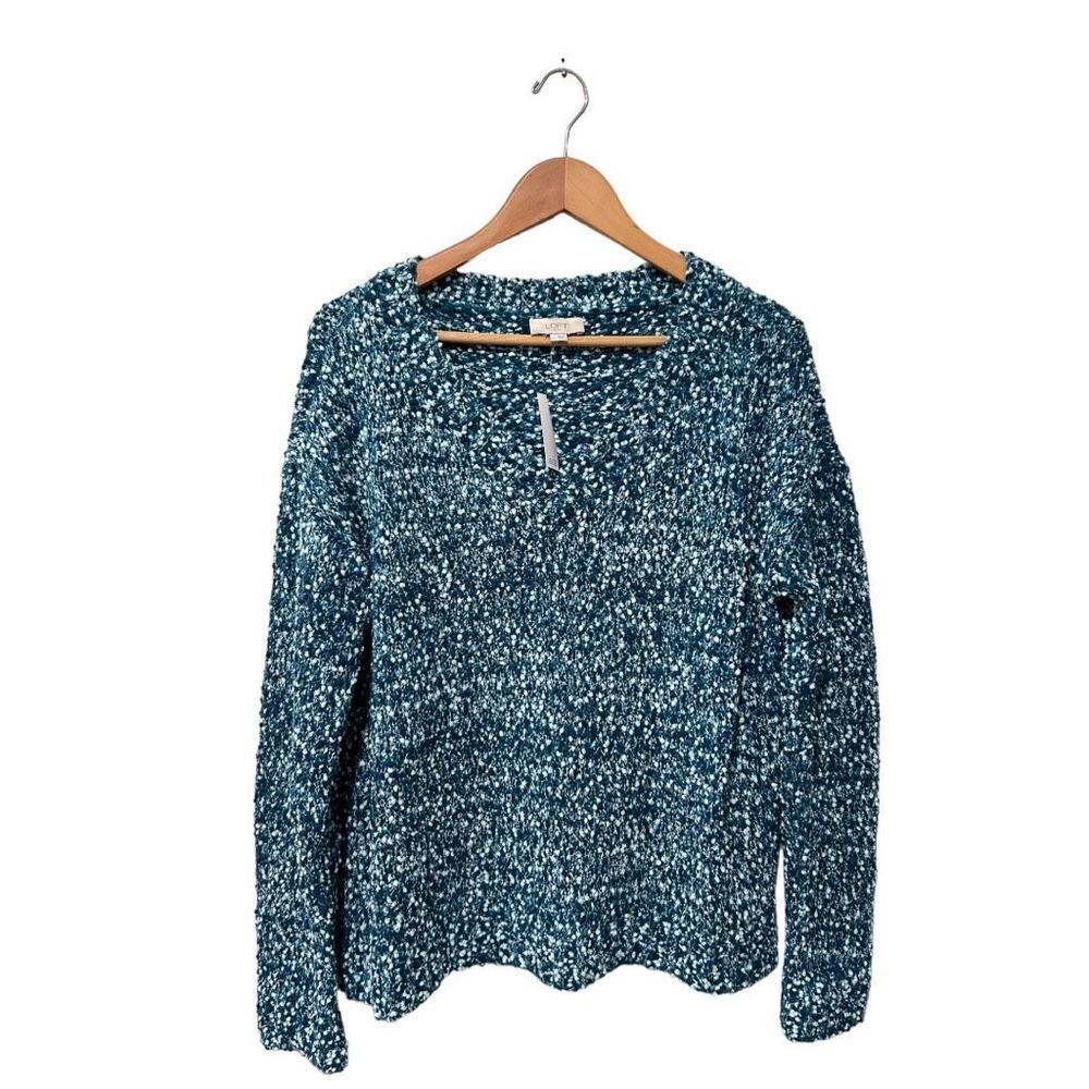 NWT NEW Loft Outlet Blue Popcorn Knit Boat Neck Pull over Sweater Large